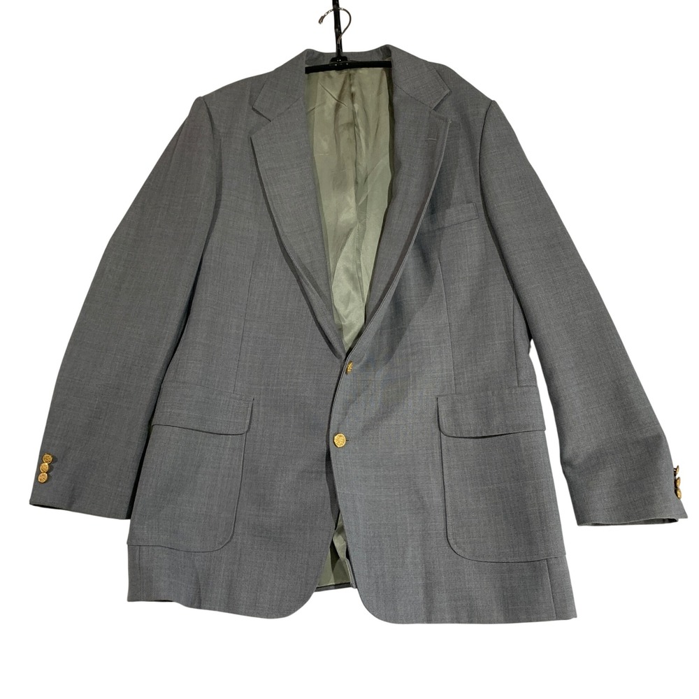 Haggar Imperial Blazer Gray Gold Button Sport Coat Business Career 46L